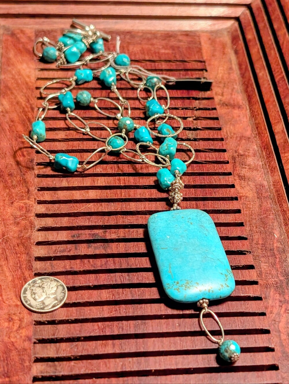 Turquoise Stone Pendant Necklace - Blue Statement Jewelry